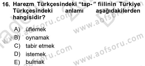 XI-XIII. Yüzyıllar Türk Dili Dersi 2025 - 2026 Yılı (Final) Dönem Sonu Sınav Soruları 16. Soru