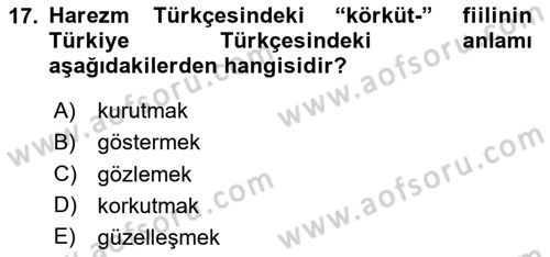 XI-XIII. Yüzyıllar Türk Dili Dersi 2025 - 2026 Yılı (Final) Dönem Sonu Sınav Soruları 17. Soru
