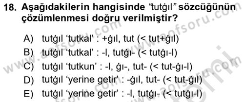 XI-XIII. Yüzyıllar Türk Dili Dersi 2025 - 2026 Yılı (Final) Dönem Sonu Sınav Soruları 18. Soru