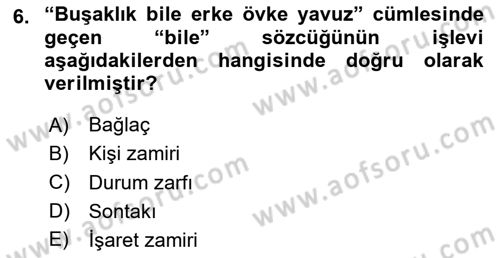 XI-XIII. Yüzyıllar Türk Dili Dersi 2025 - 2026 Yılı (Final) Dönem Sonu Sınav Soruları 6. Soru