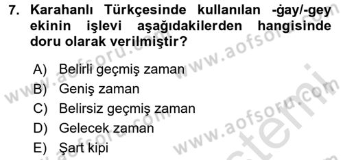 XI-XIII. Yüzyıllar Türk Dili Dersi 2025 - 2026 Yılı (Final) Dönem Sonu Sınav Soruları 7. Soru