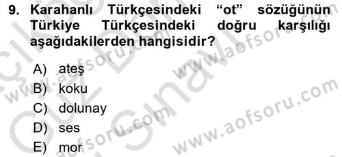 XI-XIII. Yüzyıllar Türk Dili Dersi 2025 - 2026 Yılı (Final) Dönem Sonu Sınav Soruları 9. Soru