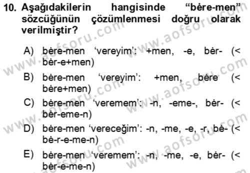 XI-XIII. Yüzyıllar Türk Dili Dersi 2025 - 2026 Yılı Yaz Okulu Sınav Soruları 10. Soru