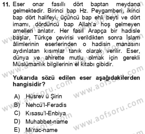 XI-XIII. Yüzyıllar Türk Dili Dersi 2025 - 2026 Yılı Yaz Okulu Sınav Soruları 11. Soru