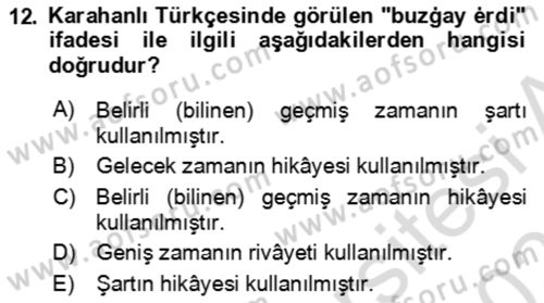 XI-XIII. Yüzyıllar Türk Dili Dersi 2025 - 2026 Yılı Yaz Okulu Sınav Soruları 12. Soru