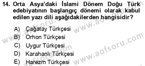 XI-XIII. Yüzyıllar Türk Dili Dersi 2025 - 2026 Yılı Yaz Okulu Sınav Soruları 14. Soru