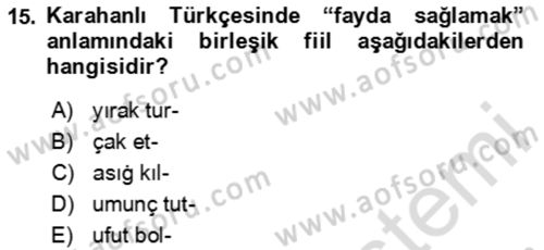 XI-XIII. Yüzyıllar Türk Dili Dersi 2025 - 2026 Yılı Yaz Okulu Sınav Soruları 15. Soru