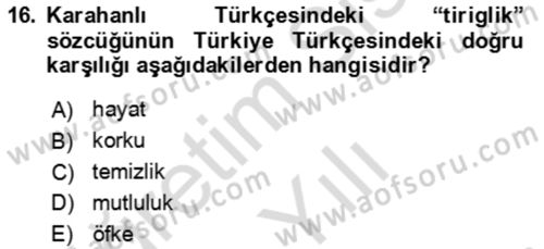 XI-XIII. Yüzyıllar Türk Dili Dersi 2025 - 2026 Yılı Yaz Okulu Sınav Soruları 16. Soru