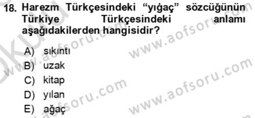 XI-XIII. Yüzyıllar Türk Dili Dersi 2025 - 2026 Yılı Yaz Okulu Sınav Soruları 18. Soru