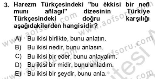 XI-XIII. Yüzyıllar Türk Dili Dersi 2025 - 2026 Yılı Yaz Okulu Sınav Soruları 3. Soru