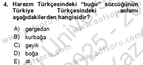 XI-XIII. Yüzyıllar Türk Dili Dersi 2025 - 2026 Yılı Yaz Okulu Sınav Soruları 4. Soru