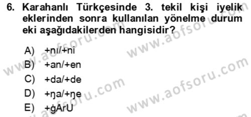 XI-XIII. Yüzyıllar Türk Dili Dersi 2025 - 2026 Yılı Yaz Okulu Sınav Soruları 6. Soru