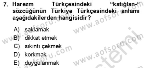 XI-XIII. Yüzyıllar Türk Dili Dersi 2025 - 2026 Yılı Yaz Okulu Sınav Soruları 7. Soru