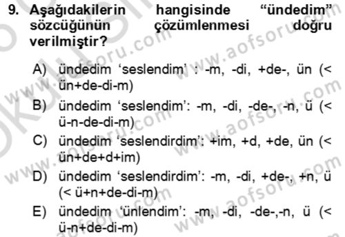 XI-XIII. Yüzyıllar Türk Dili Dersi 2025 - 2026 Yılı Yaz Okulu Sınav Soruları 9. Soru