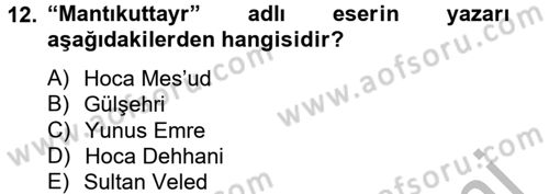 XIV-XV. Yüzyıllar Türk Dili Dersi 2012 - 2013 Yılı (Vize) Ara Sınav Soruları 12. Soru
