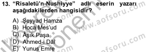 XIV-XV. Yüzyıllar Türk Dili Dersi 2012 - 2013 Yılı (Vize) Ara Sınav Soruları 13. Soru