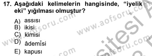 XIV-XV. Yüzyıllar Türk Dili Dersi 2012 - 2013 Yılı (Vize) Ara Sınav Soruları 17. Soru