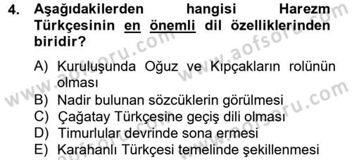 XIV-XV. Yüzyıllar Türk Dili Dersi 2012 - 2013 Yılı (Vize) Ara Sınavı 4. Soru