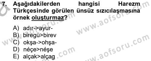 XIV-XV. Yüzyıllar Türk Dili Dersi 2012 - 2013 Yılı (Vize) Ara Sınav Soruları 7. Soru
