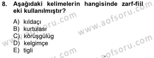 XIV-XV. Yüzyıllar Türk Dili Dersi 2012 - 2013 Yılı (Vize) Ara Sınav Soruları 8. Soru