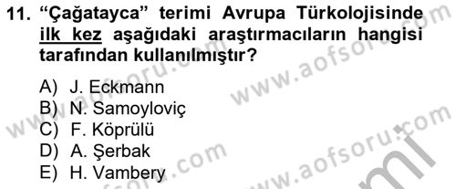 XIV-XV. Yüzyıllar Türk Dili Dersi 2012 - 2013 Yılı (Final) Dönem Sonu Sınav Soruları 11. Soru