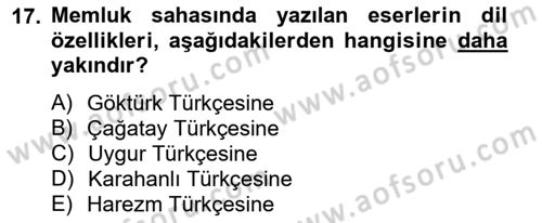 XIV-XV. Yüzyıllar Türk Dili Dersi 2012 - 2013 Yılı (Final) Dönem Sonu Sınav Soruları 17. Soru