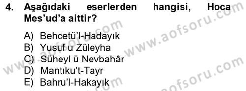 XIV-XV. Yüzyıllar Türk Dili Dersi 2012 - 2013 Yılı (Final) Dönem Sonu Sınav Soruları 4. Soru