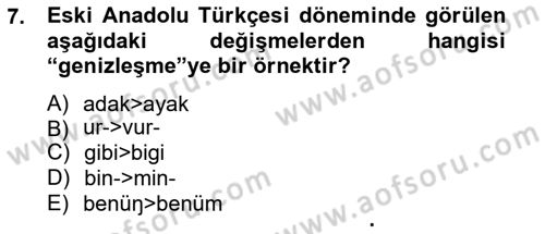 XIV-XV. Yüzyıllar Türk Dili Dersi 2012 - 2013 Yılı (Final) Dönem Sonu Sınav Soruları 7. Soru