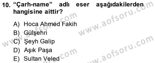 XIV-XV. Yüzyıllar Türk Dili Dersi 2013 - 2014 Yılı (Vize) Ara Sınav Soruları 10. Soru