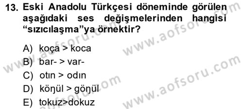 XIV-XV. Yüzyıllar Türk Dili Dersi 2013 - 2014 Yılı (Vize) Ara Sınav Soruları 13. Soru