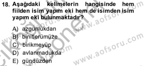 XIV-XV. Yüzyıllar Türk Dili Dersi 2013 - 2014 Yılı (Vize) Ara Sınavı 18. Soru