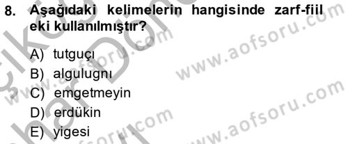 XIV-XV. Yüzyıllar Türk Dili Dersi 2013 - 2014 Yılı (Vize) Ara Sınavı 8. Soru