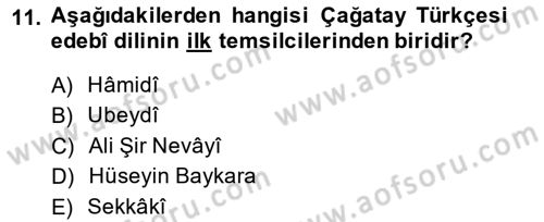 XIV-XV. Yüzyıllar Türk Dili Dersi 2013 - 2014 Yılı (Final) Dönem Sonu Sınav Soruları 11. Soru