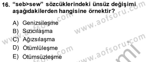 XIV-XV. Yüzyıllar Türk Dili Dersi 2013 - 2014 Yılı (Final) Dönem Sonu Sınavı 16. Soru