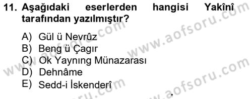 XIV-XV. Yüzyıllar Türk Dili Dersi 2013 - 2014 Yılı Tek Ders Sınav Soruları 11. Soru