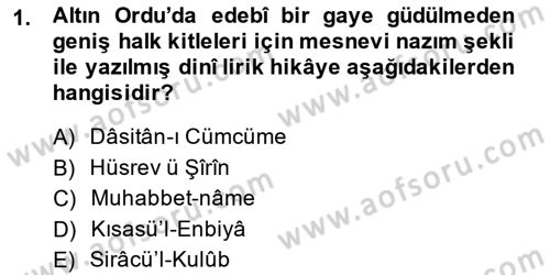 XIV-XV. Yüzyıllar Türk Dili Dersi 2014 - 2015 Yılı (Vize) Ara Sınav Soruları 1. Soru