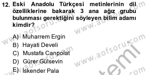 XIV-XV. Yüzyıllar Türk Dili Dersi 2014 - 2015 Yılı (Vize) Ara Sınav Soruları 12. Soru