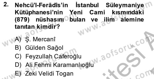XIV-XV. Yüzyıllar Türk Dili Dersi 2014 - 2015 Yılı (Vize) Ara Sınav Soruları 2. Soru