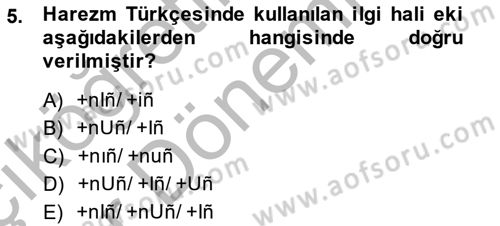 XIV-XV. Yüzyıllar Türk Dili Dersi 2014 - 2015 Yılı (Vize) Ara Sınav Soruları 5. Soru