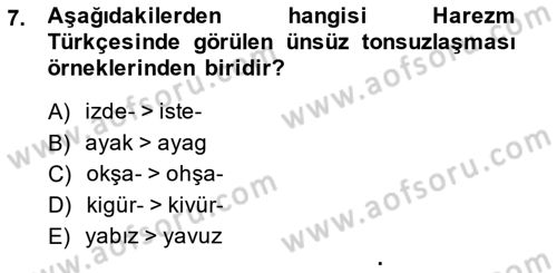 XIV-XV. Yüzyıllar Türk Dili Dersi 2014 - 2015 Yılı (Vize) Ara Sınavı 7. Soru