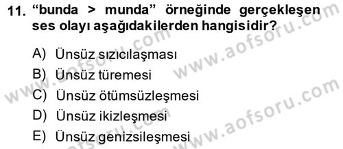 XIV-XV. Yüzyıllar Türk Dili Dersi 2014 - 2015 Yılı (Final) Dönem Sonu Sınav Soruları 11. Soru