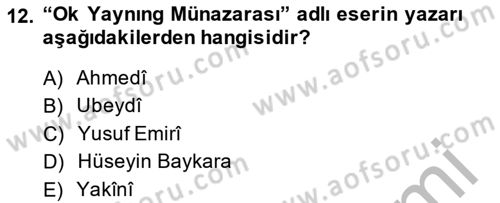 XIV-XV. Yüzyıllar Türk Dili Dersi 2014 - 2015 Yılı (Final) Dönem Sonu Sınav Soruları 12. Soru