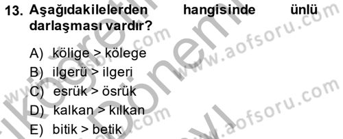 XIV-XV. Yüzyıllar Türk Dili Dersi 2014 - 2015 Yılı (Final) Dönem Sonu Sınav Soruları 13. Soru