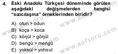 XIV-XV. Yüzyıllar Türk Dili Dersi 2014 - 2015 Yılı (Final) Dönem Sonu Sınav Soruları 4. Soru