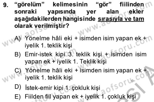 XIV-XV. Yüzyıllar Türk Dili Dersi 2014 - 2015 Yılı (Final) Dönem Sonu Sınav Soruları 9. Soru