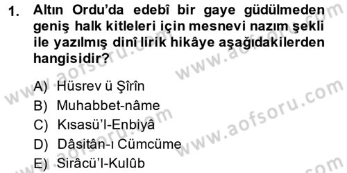 XIV-XV. Yüzyıllar Türk Dili Dersi 2014 - 2015 Yılı Tek Ders Sınavı 1. Soru