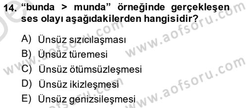 XIV-XV. Yüzyıllar Türk Dili Dersi 2014 - 2015 Yılı Tek Ders Sınav Soruları 14. Soru