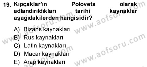 XIV-XV. Yüzyıllar Türk Dili Dersi 2014 - 2015 Yılı Tek Ders Sınav Soruları 19. Soru