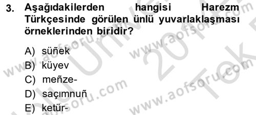 XIV-XV. Yüzyıllar Türk Dili Dersi 2014 - 2015 Yılı Tek Ders Sınavı 3. Soru