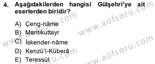 XIV-XV. Yüzyıllar Türk Dili Dersi 2014 - 2015 Yılı Tek Ders Sınav Soruları 4. Soru
